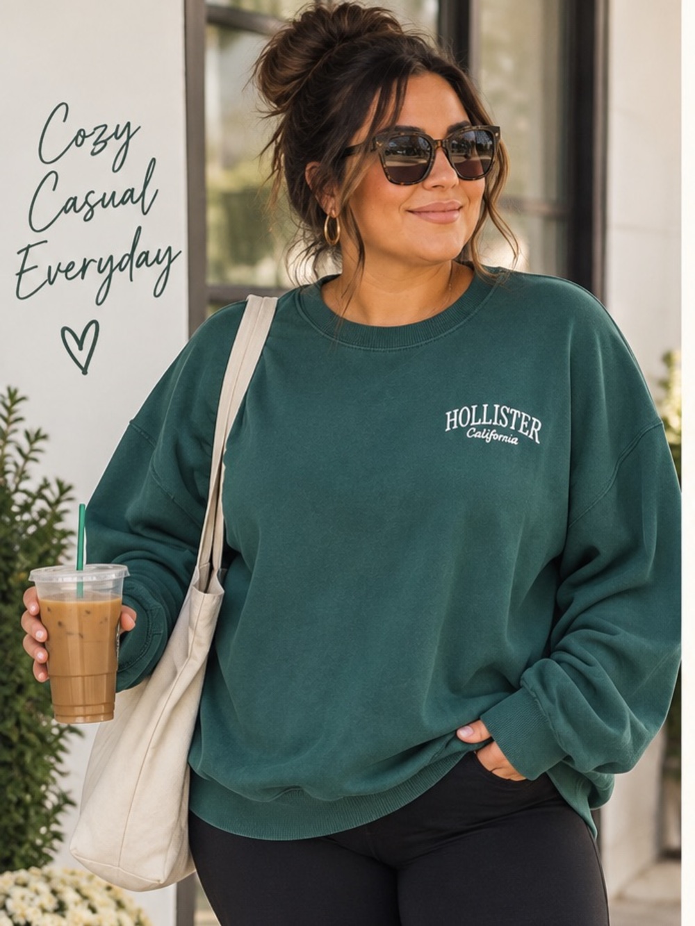 Hollister Forest Green Crewneck Sweatshirt XL Cozy Fall